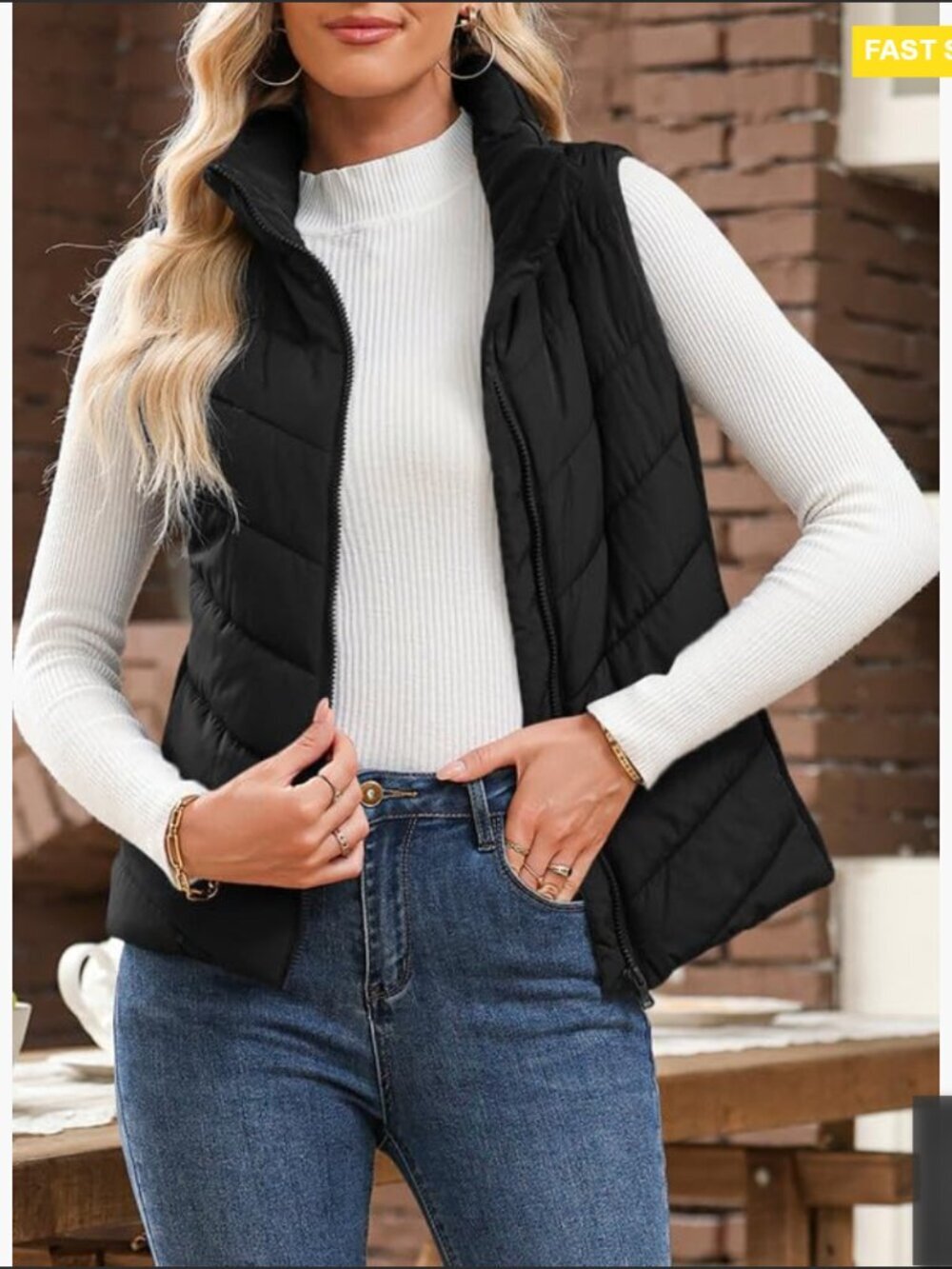 Sleeveless Puffer Vest Quilted Stand Collar Zip Up Winter Outerwear Chic - Picture 3 of 7
